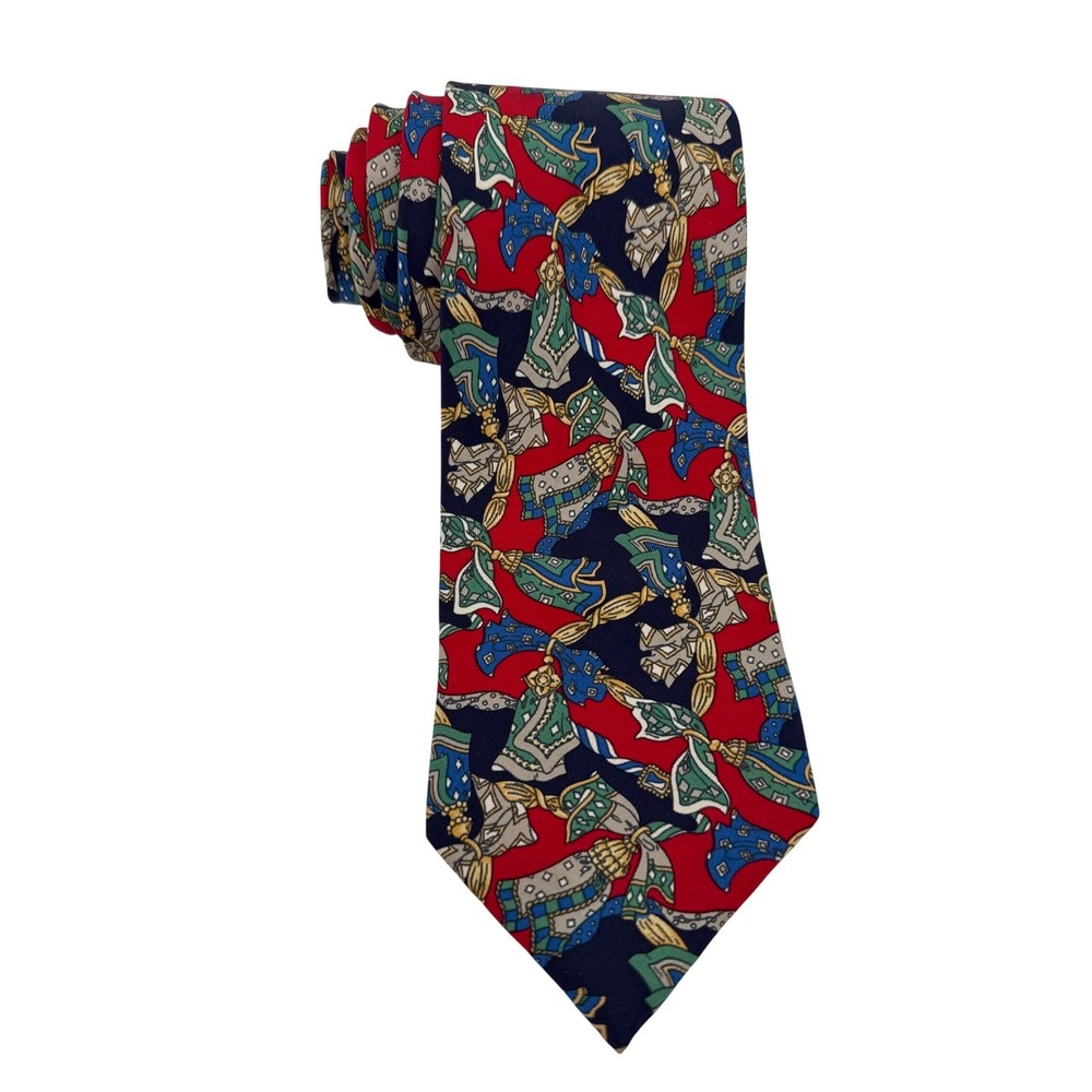 Burberrys Silk Tie Men's Blue Red Gold Green Designer Luxury Necktie 62" long